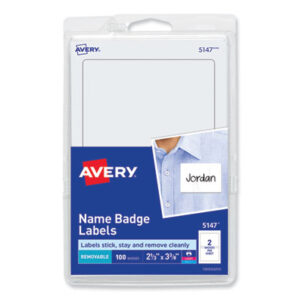 Badges; Convention Badge; Identification; Identification Tag; Name; Name Badges; Name Tag; Plain White; Self-Adhesive; Self-Stick; Stick-On; Visitor Badges; White; Identifications; Classifications; Stickers; Shipping; Receiving; Mailrooms; AVERY