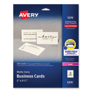 2 x 3-1/2 Card Size; AVERY; Business Cards; Card Stock; Cards; Ivory; Laser; Laser Printer; Paper; Marketing; Networking; Calling-Cards; Self-Promote; Contact-Information; Promotion; AVE05376