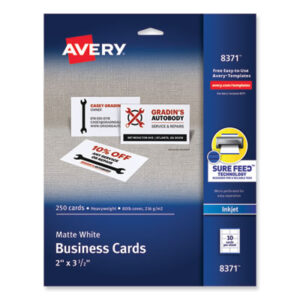 2 x 3-1/2 Card Size; AVERY; Business Cards; Card Stock; Cards; Inkjet; Inkjet Printer; Paper; White; Marketing; Networking; Calling-Cards; Self-Promote; Contact-Information; Promotion