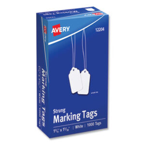 1-3/4 x 1-3/32; AVERY; Price; Price Tags & Fasteners; Price/Sale; Price/Sale Tag; Price/Sale Tags; Retail; Strung; Tag; Tags; Twine; White; White Twine; Inventory-Cards; Pricing; identifiers; Distinguishing; Tracking