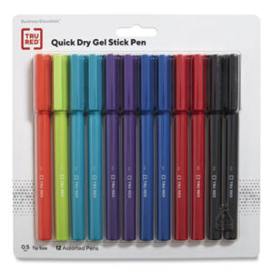 (TUD24377025)TUD 24377025 – Quick Dry Gel Pen, Stick, Fine 0.5 mm, Assorted Ink and Barrel Colors, 12/Pack by TRU RED (12/PK)