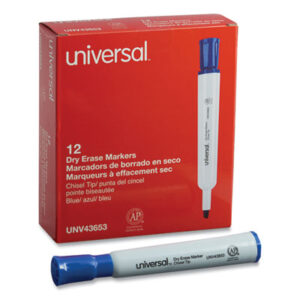 (UNV43653)UNV 43653 – Dry Erase Marker, Broad Chisel Tip, Blue, Dozen by UNIVERSAL OFFICE PRODUCTS (12/DZ)