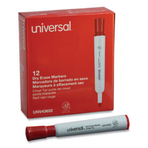 (UNV43652)UNV 43652 – Dry Erase Marker, Broad Chisel Tip, Red, Dozen by UNIVERSAL OFFICE PRODUCTS (12/DZ)