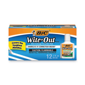 BIC; Correction Fluid; Correction Supplies; Extra Coverage; White; Wite-Out; Corrections; White-Out; Mistake-Away; School: Correcting; Typing; Typewriters; BICWOEC12WHI; BICWOFEC12WHI