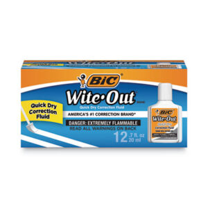 BIC; Correction Fluid; Correction Supplies; Quick Dry; White; Wite-Out; Corrections; White-Out; Mistake-Away; School: Correcting; Typing; Typewriters; BICWOFQD12WHI; BICWOQD12WHI