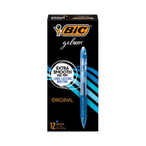 BIC; Blue Ink; Medium Point; Pen; Pens; Retractable; Roller Ball; Roller Ball Pens; Gelocity Gel; Writing; Instruments; Utensils; Inkers; Schools; Education; Students