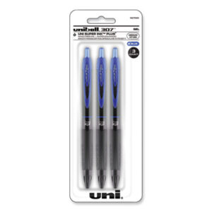 (UBC1927593)UBC 1927593 – 307 Gel Pen, Retractable, Medium 0.7 mm, Blue Ink, Blue Barrel, 3/Pack by UNI (3/PK)