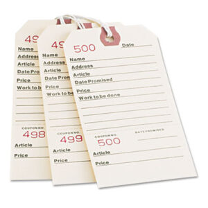 5-1/4 x 2-3/8; AVERY; Manila; Numbered; Repair; Repair Tag; Series 1-500; Strung; Tag; Tags; White Twine; Manilla; Inventory-Cards; Pricing; identifiers; Distinguishing; Tracking; Retail