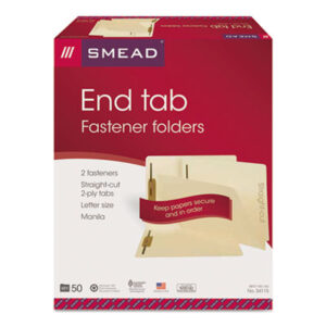 (SMD34115)SMD 34115 – End Tab Fastener Folders with Reinforced Straight Tabs, 11-pt Manila, 2 Fasteners, Letter Size, Manila Exterior, 50/Box by SMEAD MANUFACTURING CO. (50/BX)