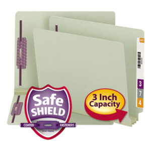 (SMD34725)SMD 34725 – End Tab Pressboard Classification Folders, Two SafeSHIELD Coated Fasteners, 3" Expansion, Letter Size, Gray-Green, 25/Box by SMEAD MANUFACTURING CO. (25/BX)