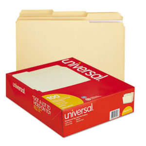 (UNV16113)UNV 16113 – Double-Ply Top Tab Manila File Folders, 1/3-Cut Tabs: Assorted, Letter Size, 0.75" Expansion, Manila, 100/Box by UNIVERSAL OFFICE PRODUCTS (100/BX)