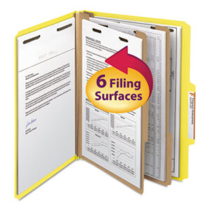 (SMD14004)SMD 14004 – Top Tab Classification Folders, Six SafeSHIELD Fasteners, 2" Expansion, 2 Dividers, Letter Size, Yellow Exterior, 10/Box by SMEAD MANUFACTURING CO. (10/BX)