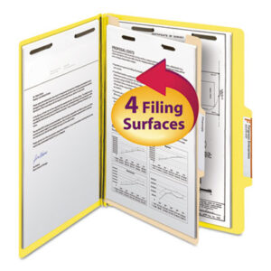 (SMD13704)SMD 13704 – Top Tab Classification Folders, Four SafeSHIELD Fasteners, 2" Expansion, 1 Divider, Letter Size, Yellow Exterior, 10/Box by SMEAD MANUFACTURING CO. (10/BX)