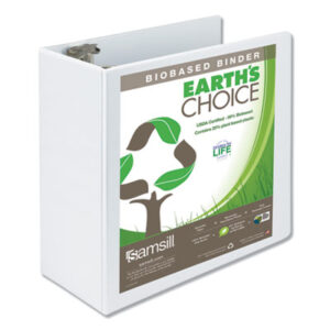 (SAM18907)SAM 18907 – Earth&apos;s Choice Plant-Based Round Ring View Binder, 3 Rings, 5" Capacity, 11 x 8.5, White by SAMSILL CORPORATION (1/EA)