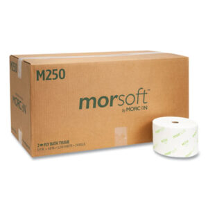 (MORM250)MOR M250 – Small Core Bath Tissue, Septic Safe, 2-Ply, White, 1,250/Roll, 24 Rolls/Carton by MORCON (24/CT)