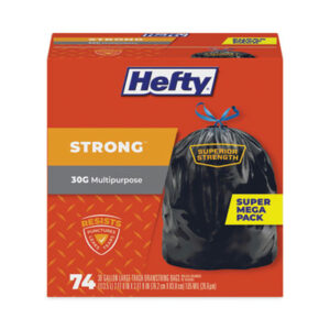(PCTE85274CT)PCT E85274CT – Strong Multipurpose Drawstring Trash Bags, 30 gal, 1.1 mil, 30" x 33", Black, 74/Box, 3 Boxes/Carton by REYNOLDS FOOD PACKAGING (222/CT)
