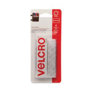 (VEK90076)VEK 90076 – Sticky-Back Fasteners, Four 0.75" x 3.5" Strips, White by VELCRO USA, INC. (1/EA)