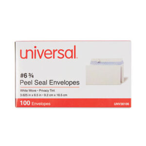 (UNV36106)UNV 36106 – Peel Seal Strip Security Tint Business Envelope, #6 3/4, Square Flap, Self-Adhesive Closure, 3.63 x 6.5, White, 100/Box by UNIVERSAL OFFICE PRODUCTS (100/BX)