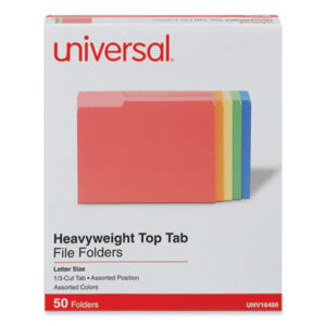 (UNV16466)UNV 16466 – Deluxe Heavyweight File Folders, 1/3-Cut Tabs: Assorted, Letter Size, 0.75" Expansion, Assorted Colors, 50/Box by UNIVERSAL OFFICE PRODUCTS (50/BX)