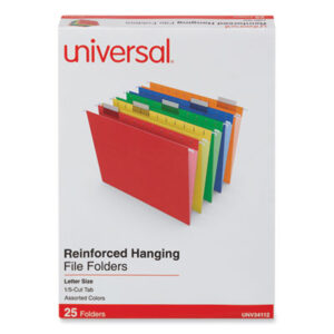 (UNV34112)UNV 34112 – Deluxe Reinforced Recycled Hanging File Folders, Letter Size, 1/5-Cut Tabs, Assorted, 25/Box by UNIVERSAL OFFICE PRODUCTS (25/BX)