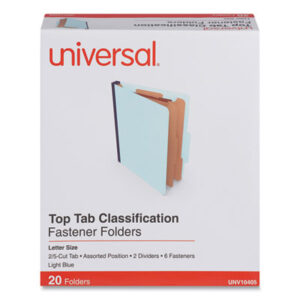 (UNV10405)UNV 10405 – Six-Section Pressboard Classification Folders, 2.5" Expansion, 2 Dividers, 6 Fasteners, Letter Size, Light Blue, 20/Box by UNIVERSAL OFFICE PRODUCTS (20/BX)