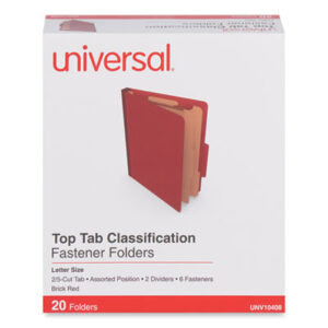 (UNV10408)UNV 10408 – Six-Section Classification Folders, Heavy-Duty Pressboard Cover, 2 Dividers, 6 Fasteners, Letter Size, Brick Red, 20/Box by UNIVERSAL OFFICE PRODUCTS (20/BX)