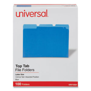 (UNV10501)UNV 10501 – Deluxe Colored Top Tab File Folders, 1/3-Cut Tabs: Assorted, Letter Size, Blue/Light Blue, 100/Box by UNIVERSAL OFFICE PRODUCTS (100/BX)