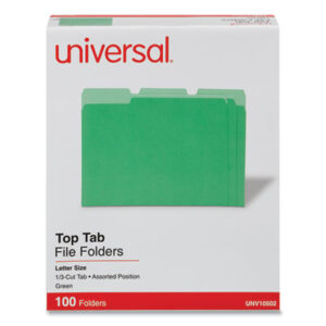 (UNV10502)UNV 10502 – Deluxe Colored Top Tab File Folders, 1/3-Cut Tabs: Assorted, Letter Size, Green/Light Green, 100/Box by UNIVERSAL OFFICE PRODUCTS (100/BX)