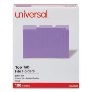 (UNV10505)UNV 10505 – Deluxe Colored Top Tab File Folders, 1/3-Cut Tabs: Assorted, Letter Size, Violet/Light Violet, 100/Box by UNIVERSAL OFFICE PRODUCTS (100/BX)