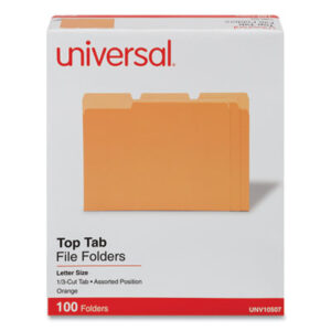(UNV10507)UNV 10507 – Deluxe Colored Top Tab File Folders, 1/3-Cut Tabs: Assorted, Letter Size, Orange/Light Orange, 100/Box by UNIVERSAL OFFICE PRODUCTS (100/BX)