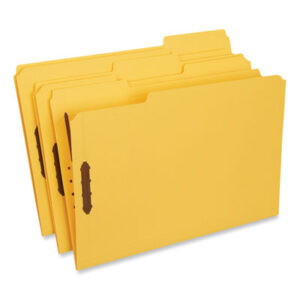 (UNV13528)UNV 13528 – Deluxe Reinforced Top Tab Fastener Folders, 0.75" Expansion, 2 Fasteners, Legal Size, Yellow Exterior, 50/Box by UNIVERSAL OFFICE PRODUCTS (50/BX)