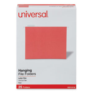 1/5 Cut; Bright Colors; File Folders; Hanging File Folder; Hanging Folders; Letter Size; Recycled; Recycled Product; Red; UNIVERSAL; Sleeves; Sheaths; Shells; Organization; Storage; SPRSP5215RED