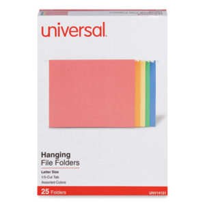 (UNV14121)UNV 14121 – Deluxe Bright Color Hanging File Folders, Letter Size, 1/5-Cut Tabs, Assorted Colors, 25/Box by UNIVERSAL OFFICE PRODUCTS (25/BX)