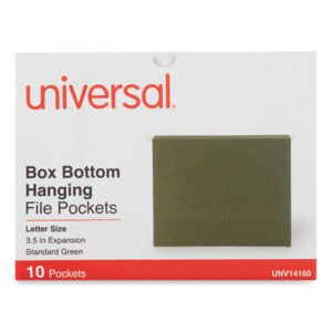 (UNV14160)UNV 14160 – Hanging Box Bottom File Pockets, 1 Section, 3.5" Capacity, Letter Size, Standard Green, 10/Box by UNIVERSAL OFFICE PRODUCTS (10/BX)