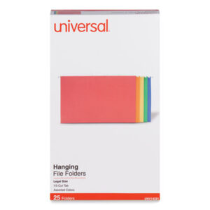 1/5 Cut; Assorted Colors; Bright Colors; File Folders; Hanging File Folder; Hanging Folders; Legal Size; Recycled; Recycled Product; UNIVERSAL; Sleeves; Sheaths; Shells; Organization; Storage; SPRSP5315AST