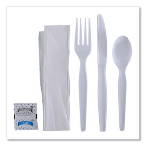 (BWKFKTNSHWPSWH)BWK FKTNSHWPSWH – Six-Piece Cutlery Kit, Condiment/Fork/Knife/Napkin/Spoon, Heavyweight, White, 250/Carton by BOARDWALK (250/CT)