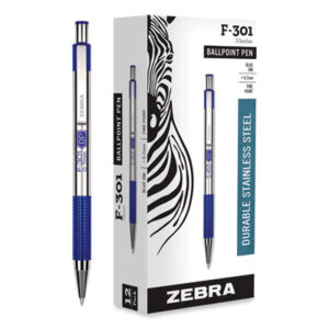 Ballpoint;Ballpoint Pen;Blue Ink;F-301;Pen;Pens;Stainless Steel/Blue Barrel;ZEBRA;Writing Equipment; ZEB27121