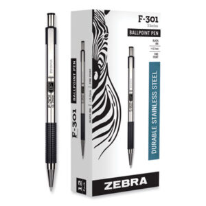 Ballpoint;Ballpoint Pen;Black Ink;F-301;Pen;Pens;Stainless Steel/Black Barrel;ZEBRA;Writing Equipment