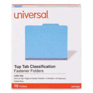 (UNV10301)UNV 10301 – Bright Colored Pressboard Classification Folders, 2" Expansion, 2 Dividers, 6 Fasteners, Letter Size, Cobalt Blue, 10/Box by UNIVERSAL OFFICE PRODUCTS (10/BX)