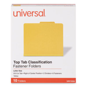 (UNV10304)UNV 10304 – Bright Colored Pressboard Classification Folders, 2" Expansion, 2 Dividers, 6 Fasteners, Letter Size, Yellow Exterior, 10/Box by UNIVERSAL OFFICE PRODUCTS (10/BX)