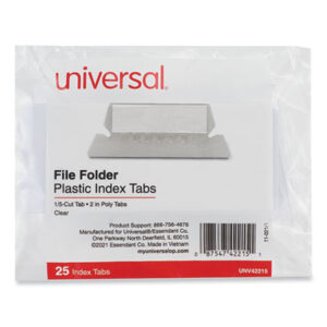 (UNV42215)UNV 42215 – Hanging File Folder Plastic Index Tabs, 1/5-Cut, Clear, 2.25" Wide, 25/Pack by UNIVERSAL OFFICE PRODUCTS (25/PK)