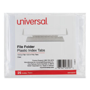 (UNV43313)UNV 43313 – Hanging File Folder Plastic Index Tabs, 1/3-Cut, Clear, 3.7" Wide, 25/Pack by UNIVERSAL OFFICE PRODUCTS (25/PK)