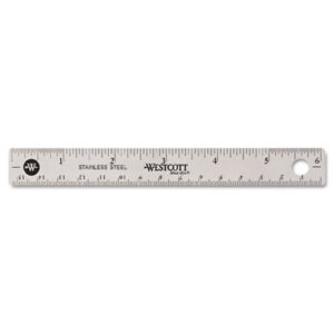 1/16" Scale; 6" Long; ACME UNITED; Cork Back; Metric Ruler; Ruler; Rulers; Stainless Steel; WESTCOTT; Westcott Rulers; Measurements; Tools; Mathematics; Schools; Education; Teachers; Students; Length; Measuring Device