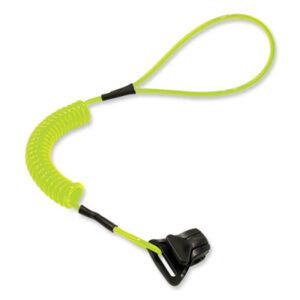 (EGO19159)EGO 19159 – Squids 3158 Coiled Lanyard with Clamp, 2 lb Max Working Capacity, 12" to 48" Long, Lime, Ships in 1-3 Business Days by ERGODYNE CORPORATION (1/EA)