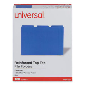 (UNV16161)UNV 16161 – Reinforced Top-Tab File Folders, 1/3-Cut Tabs: Assorted, Letter Size, 1" Expansion, Blue, 100/Box by UNIVERSAL OFFICE PRODUCTS (100/BX)