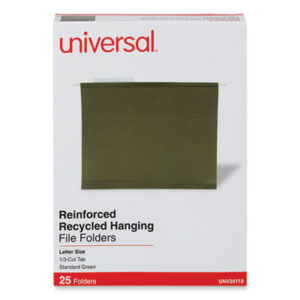 (UNV24113)UNV 24113 – Deluxe Reinforced Recycled Hanging File Folders, Letter Size, 1/3-Cut Tabs, Standard Green, 25/Box by UNIVERSAL OFFICE PRODUCTS (25/BX)
