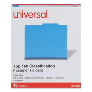 (UNV10201)UNV 10201 – Bright Colored Pressboard Classification Folders, 2" Expansion, 1 Divider, 4 Fasteners, Letter Size, Cobalt Blue, 10/Box by UNIVERSAL OFFICE PRODUCTS (10/BX)