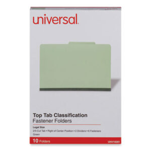 (UNV10281)UNV 10281 – Six-Section Pressboard Classification Folders, 2" Expansion, 2 Dividers, 6 Fasteners, Legal Size, Green Exterior, 10/Box by UNIVERSAL OFFICE PRODUCTS (10/BX)