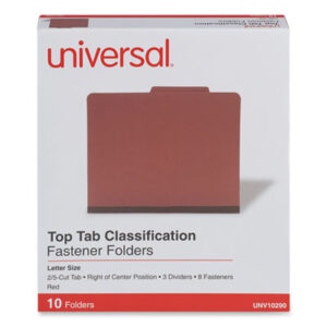 (UNV10290)UNV 10290 – Eight-Section Pressboard Classification Folders, 3" Expansion, 3 Dividers, 8 Fasteners, Letter Size, Red Exterior, 10/Box by UNIVERSAL OFFICE PRODUCTS (10/BX)