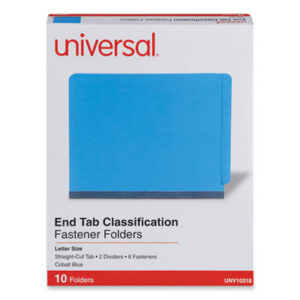 6-Section; Blue; Classification Folders; Colored; End Tab; End Tab Folder; Fastener Folders; File Folders; Folders; Letter Size; Open Shelf File Folders; Pressboard; Recycled Product; UNIVERSAL; Files; Pockets; Sheaths; Organization; Classify; NATSP17371